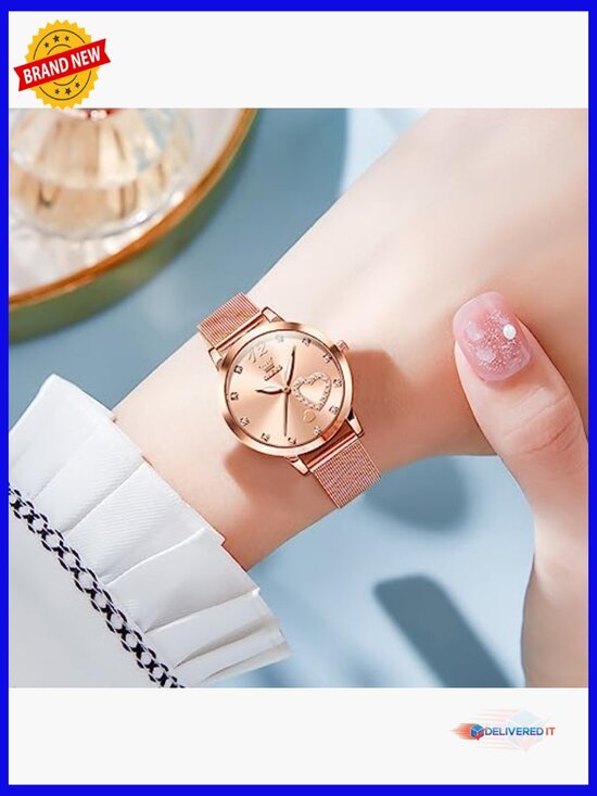 Rose Gold Mesh Strap Watch - Japanese Quartz Luminous Waterproof Dress Watch main image 7